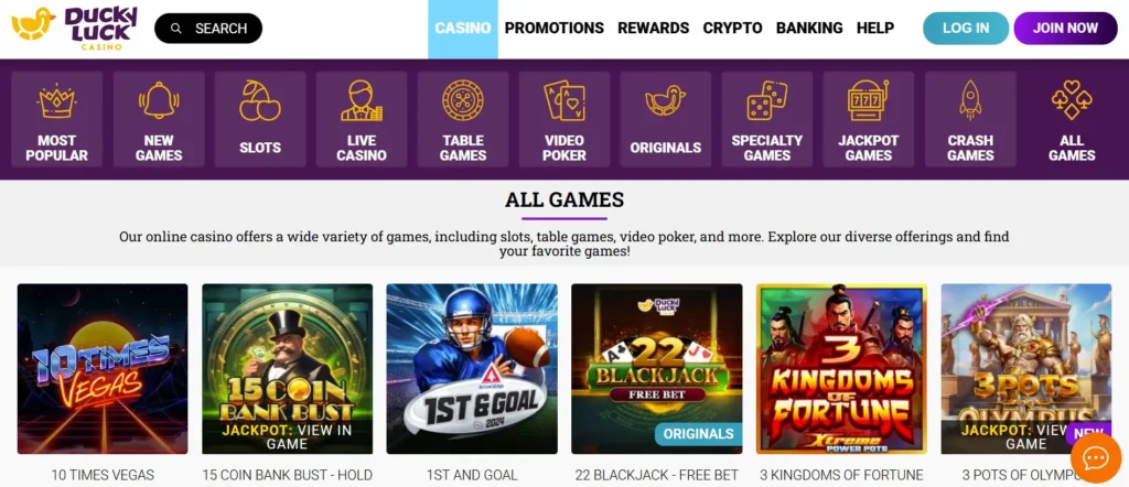 Game Selection at DuckyLuck Casino
